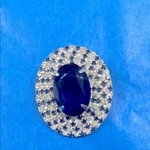 MCM Blue and Silver-Tone Oval Brooch